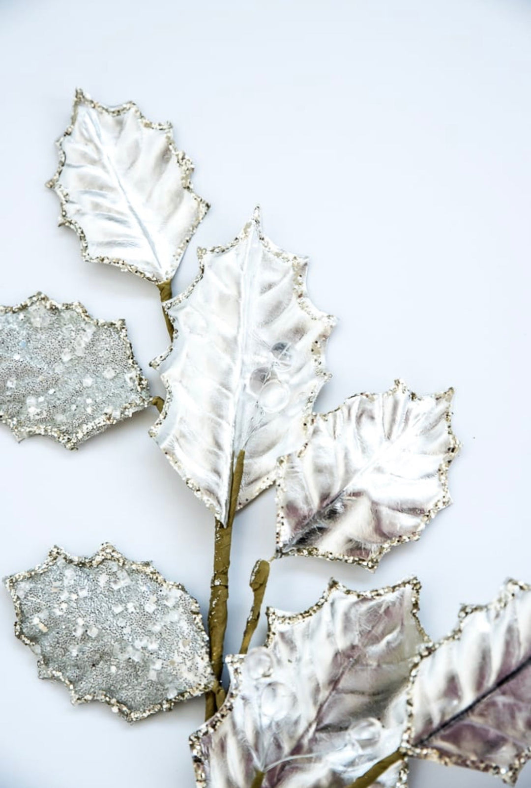 Holly metallic and beads branch spray - platinum - Greenery MarketXG901-PT