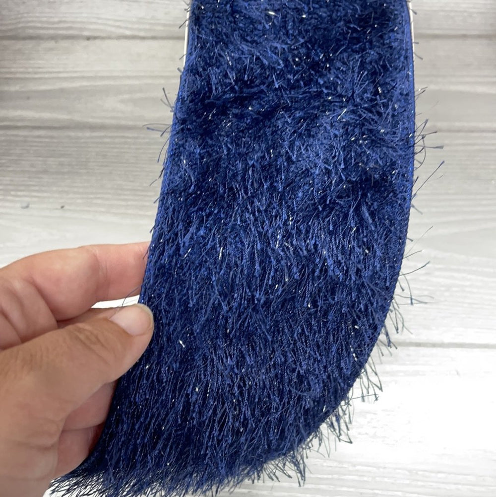Metallic faux mohair - midnight blue 4” wired ribbon - Greenery Market Wired ribbon
