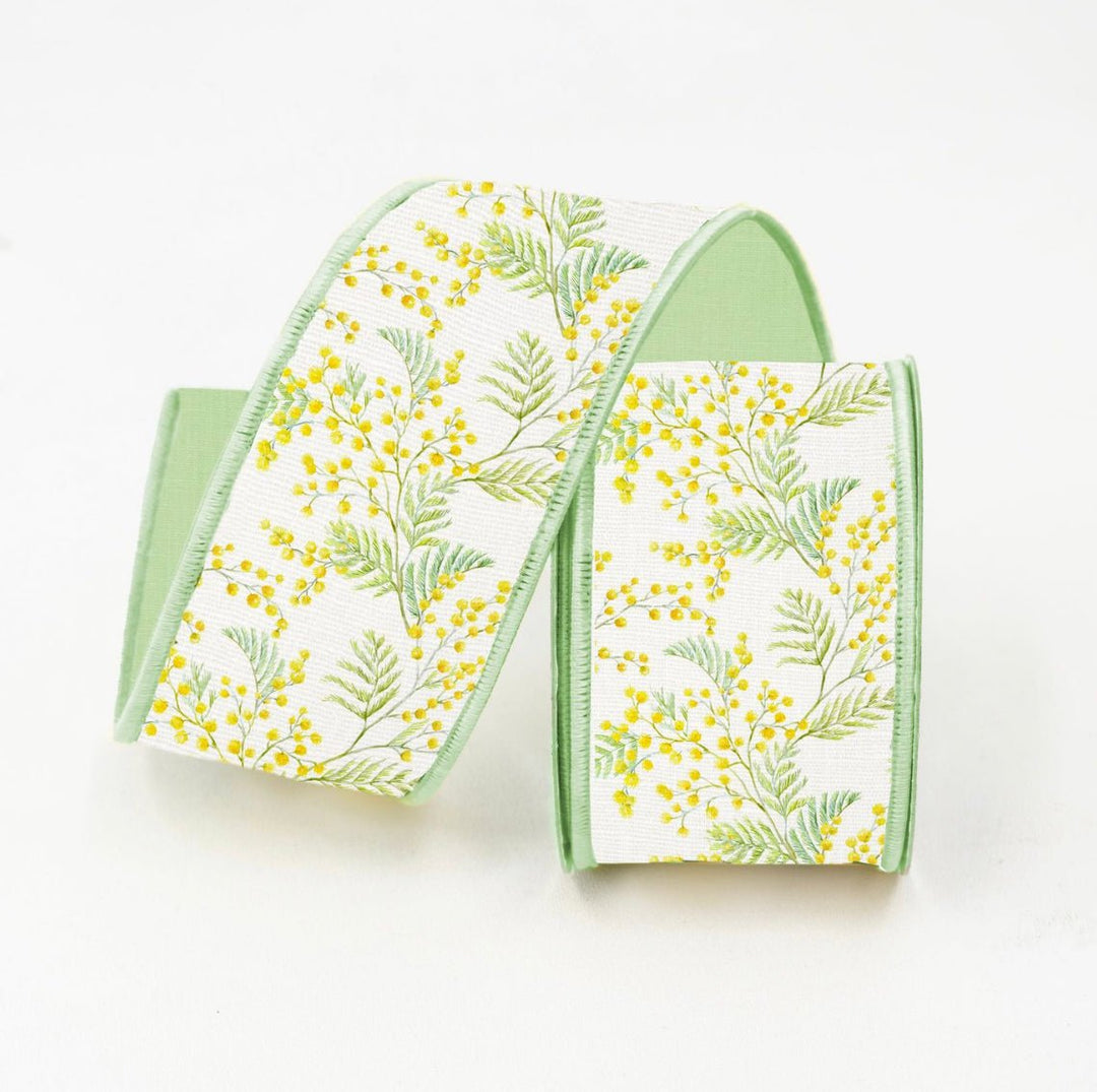 Mimosa flowers 2.5” farrisilk wired ribbon - Greenery MarketRibbons & TrimRK174-46