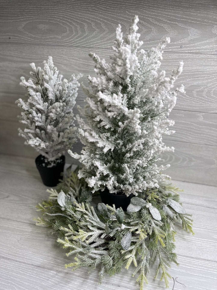 Mini potted Christmas tree - with snow 20” - Greenery Market Home decor