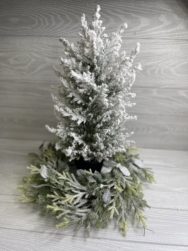 Mini potted Christmas tree - with snow 20” - Greenery Market Home decor
