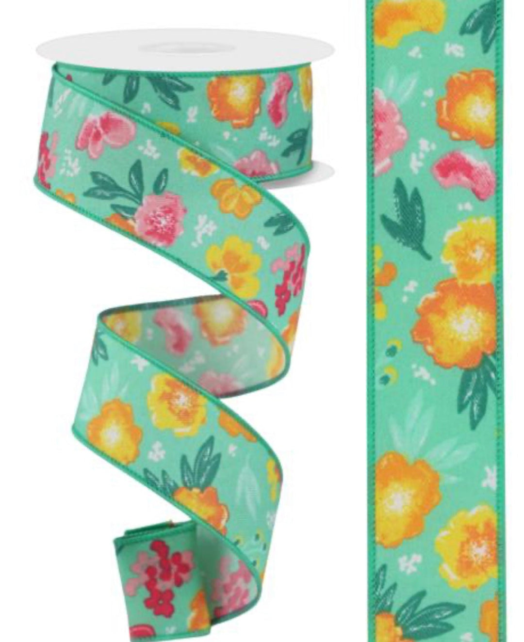 Mixed flowers wired 1.5” ribbon - Greenery MarketWired ribbonRGE1755AN