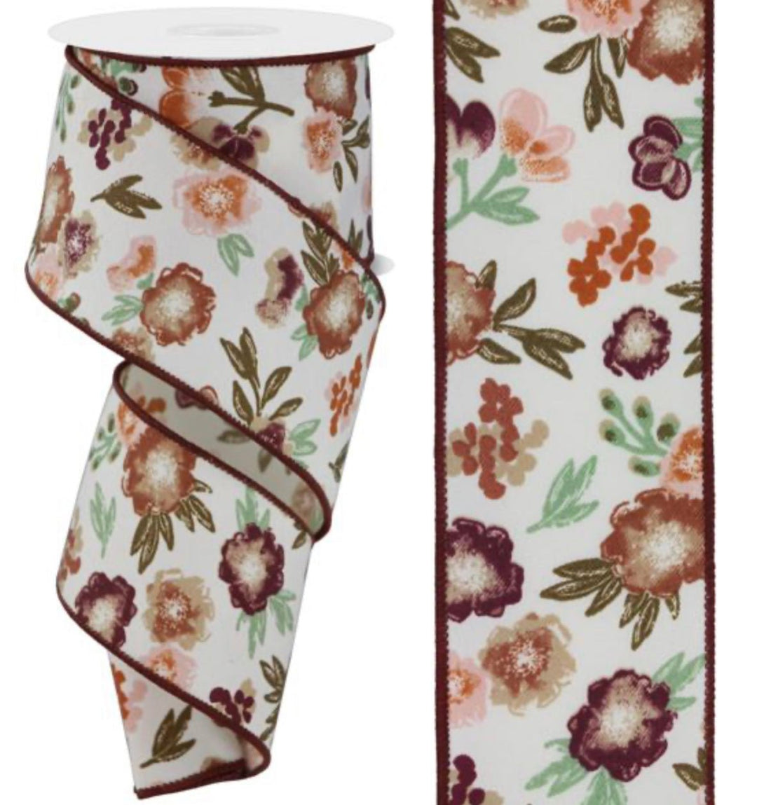 Multi florals wired Ribbon 2.5” - Greenery MarketRGE1758TX