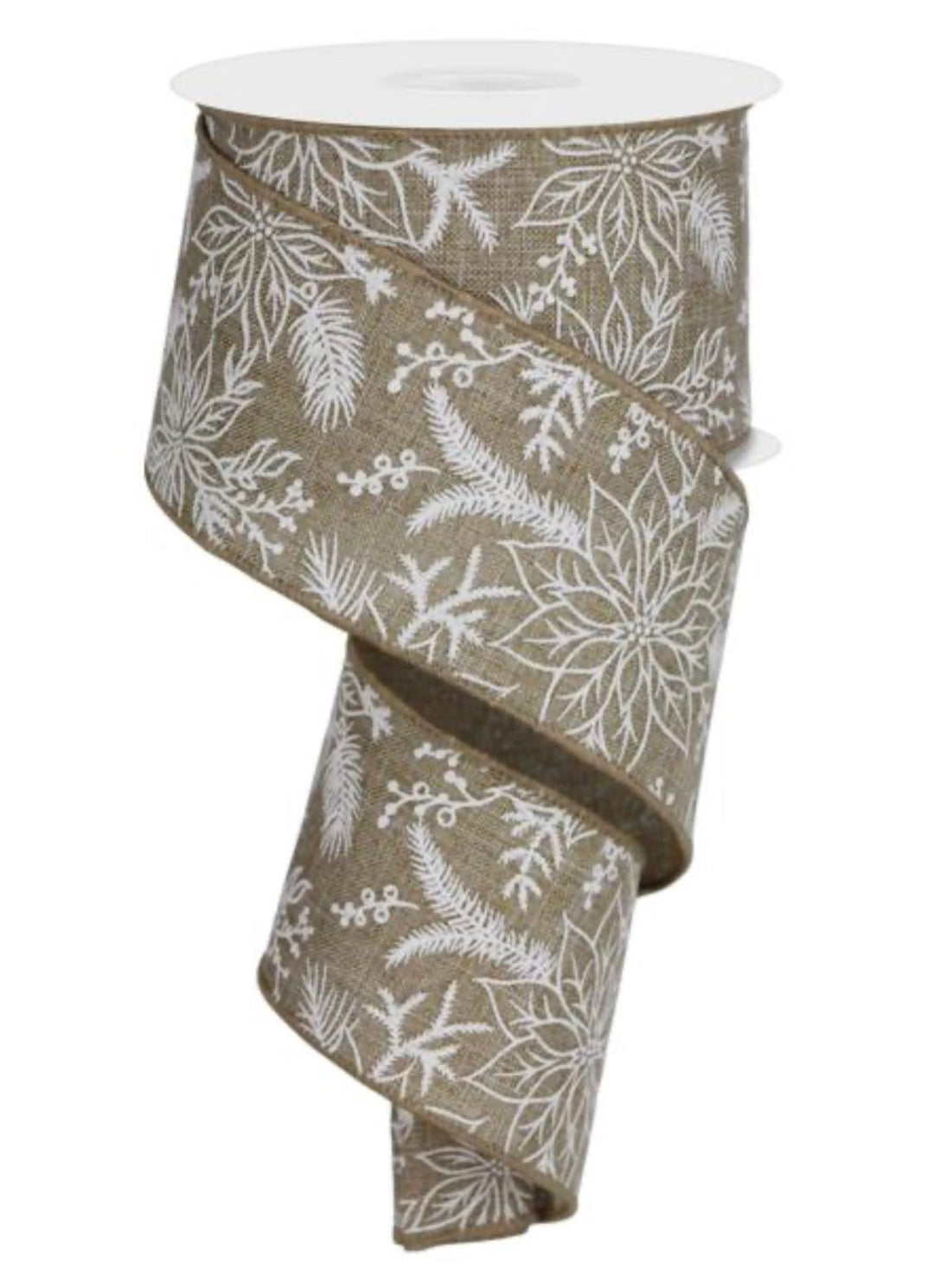 Nattual and white poinsettia wired ribbon - 2.5” - Greenery MarketWired ribbonRGE152201
