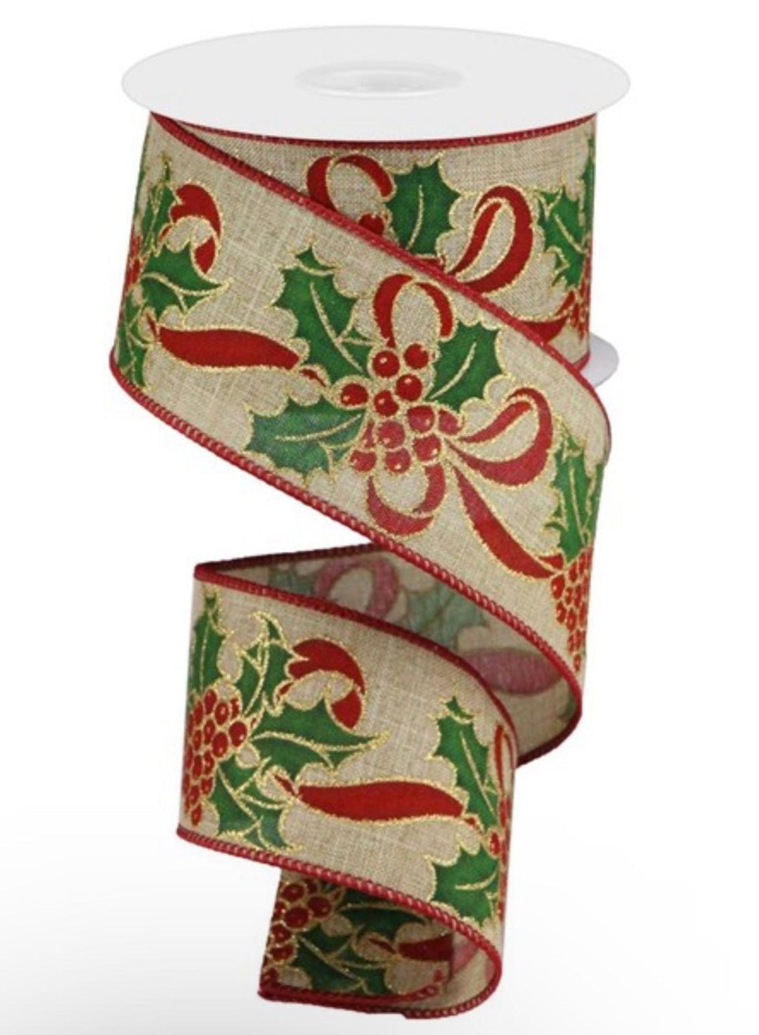 Natural holly Berry Wired ribbon 2.5” - Greenery MarketWired ribbonRGA1064R2