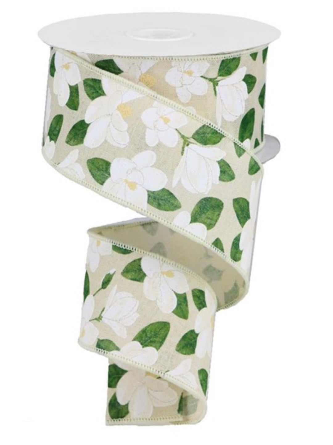 Natural magnolias print wired ribbon, 2.5" - Greenery MarketWired ribbonRGA132064