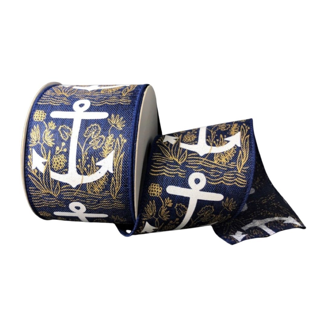 Navy blue anchor beach wired ribbon 2.5” - Greenery MarketWired ribbon41123-40-27