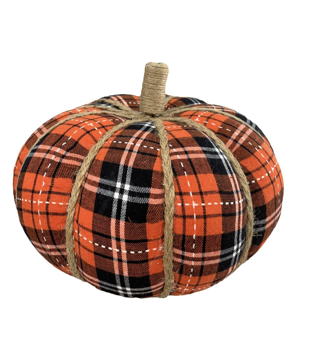 Orange Plaid and jute fabric pumpkin large - Greenery Market Picks
