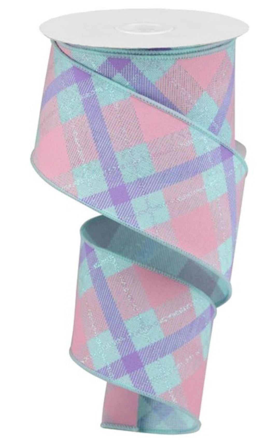 Pink blue and purple plaid wired ribbon 2.5” - Greenery Market Ribbons & Trim