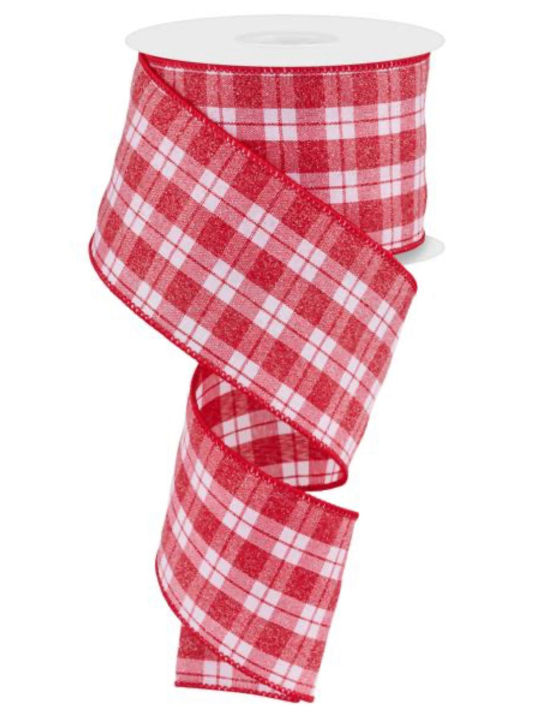 Red and white crystal plaid wired ribbon 2.5” - Greenery MarketRGE1998F3
