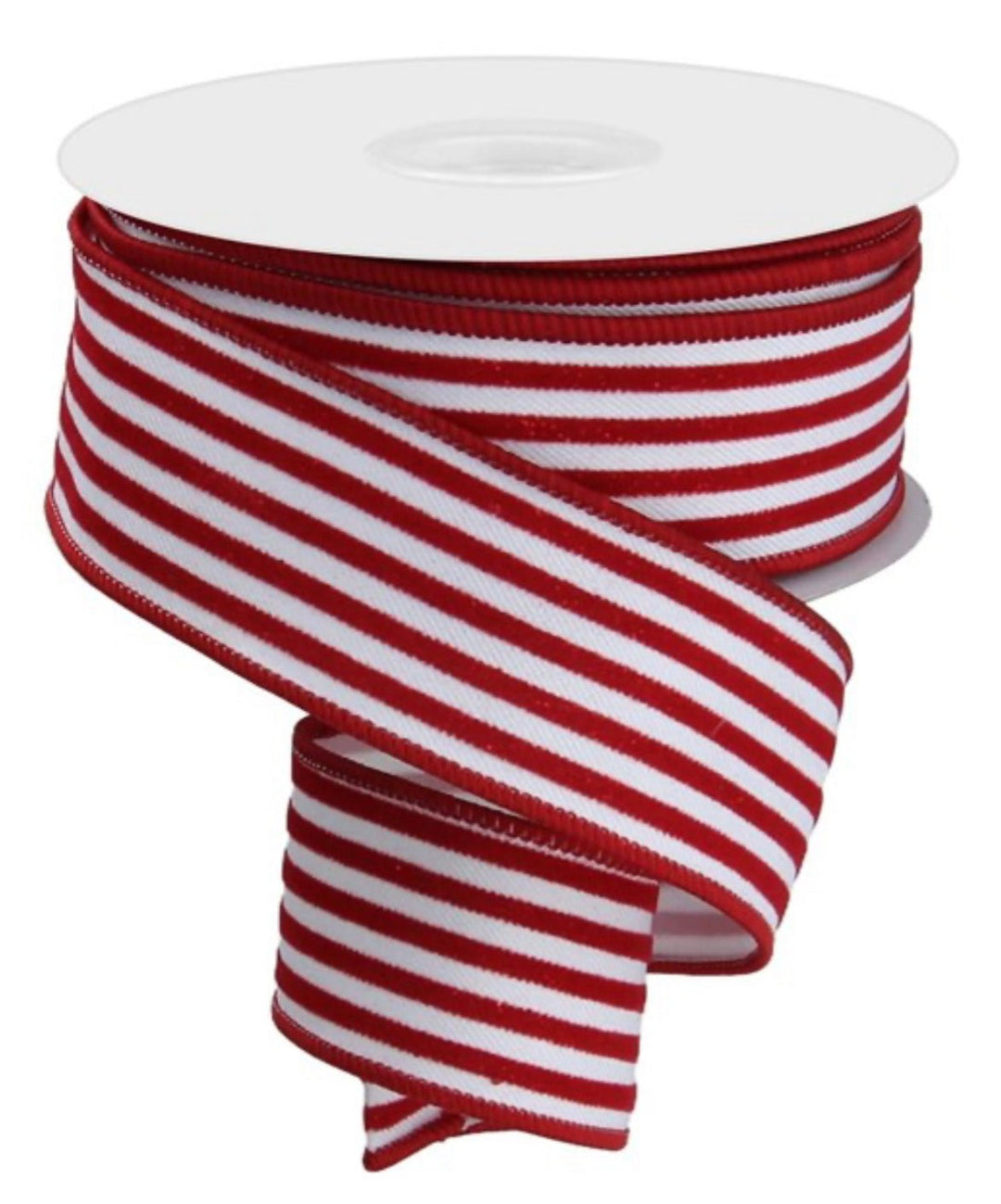 Red and white shimmering velvet stripe wired ribbon - 1.5” - Greenery MarketWired ribbonRGE139527