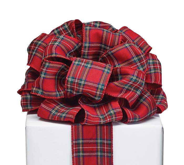 Red tartan plaid wired ribbon - 20 yards - 2.5” - Greenery Market9734153