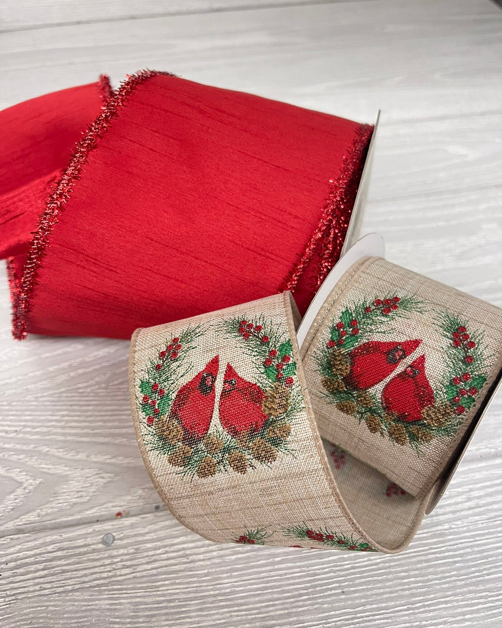 Red tinsel edge wired ribbon - 4” - Greenery MarketWired ribbon179735