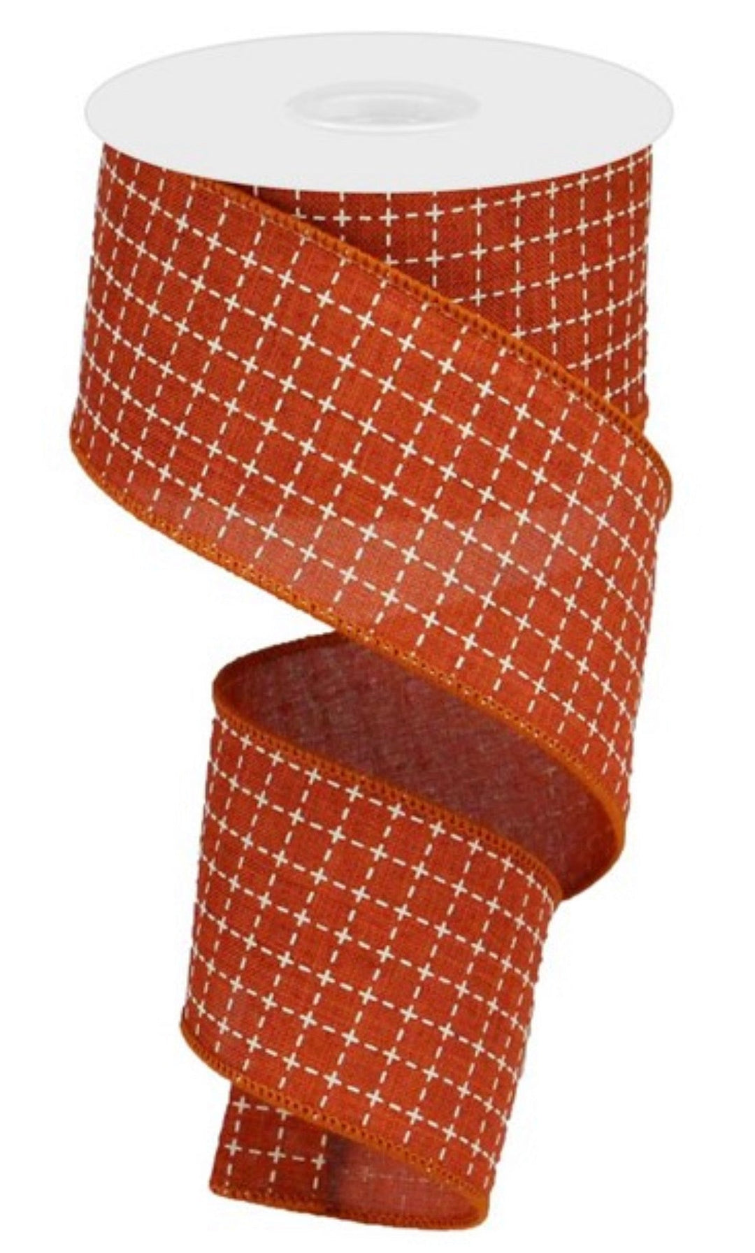 Rust linen with cream Raised stitch, wired ribbon - 2.5” - Greenery MarketWired ribbonRGA104574