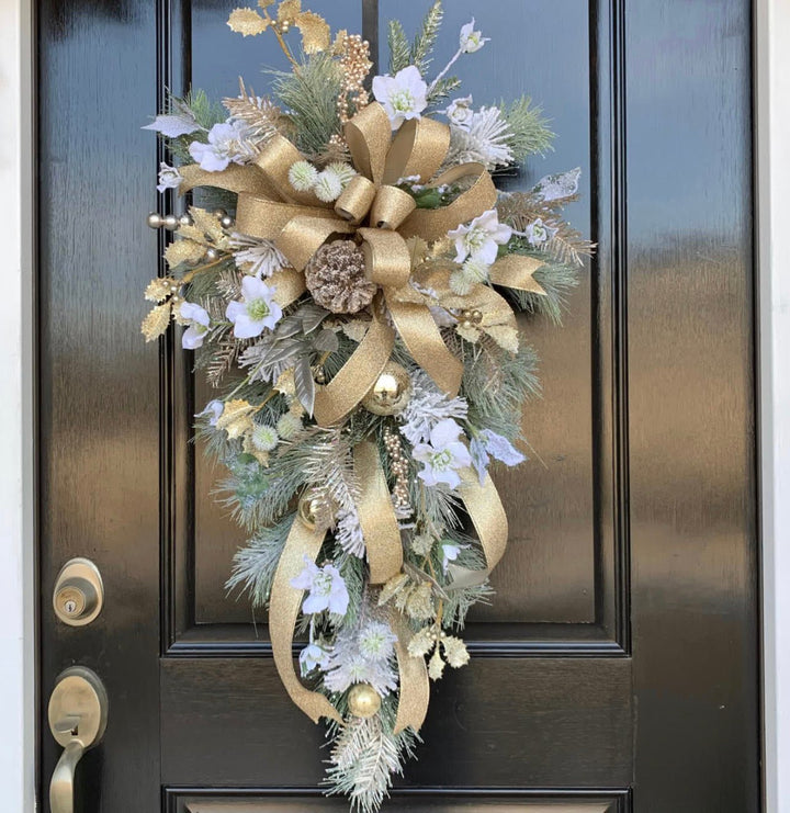 Shimmering, pompom flocked swag with snowy thistle 29” - Greenery Market26046