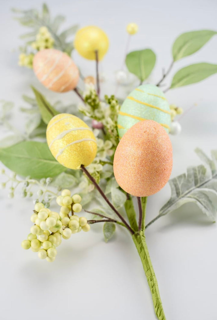 Shimmering yellow and coral egg and floral spray - Greenery MarketPicks83374