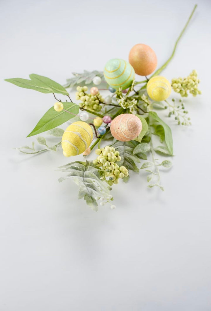 Shimmering yellow and coral egg and floral spray - Greenery MarketPicks83374