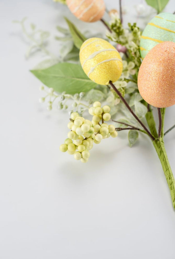 Shimmering yellow and coral egg and floral spray - Greenery MarketPicks83374