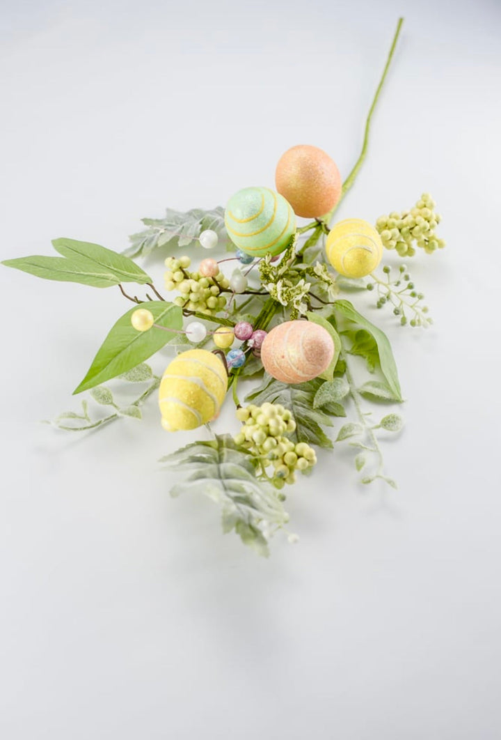 Shimmering yellow and coral egg and floral spray - Greenery MarketPicks83374