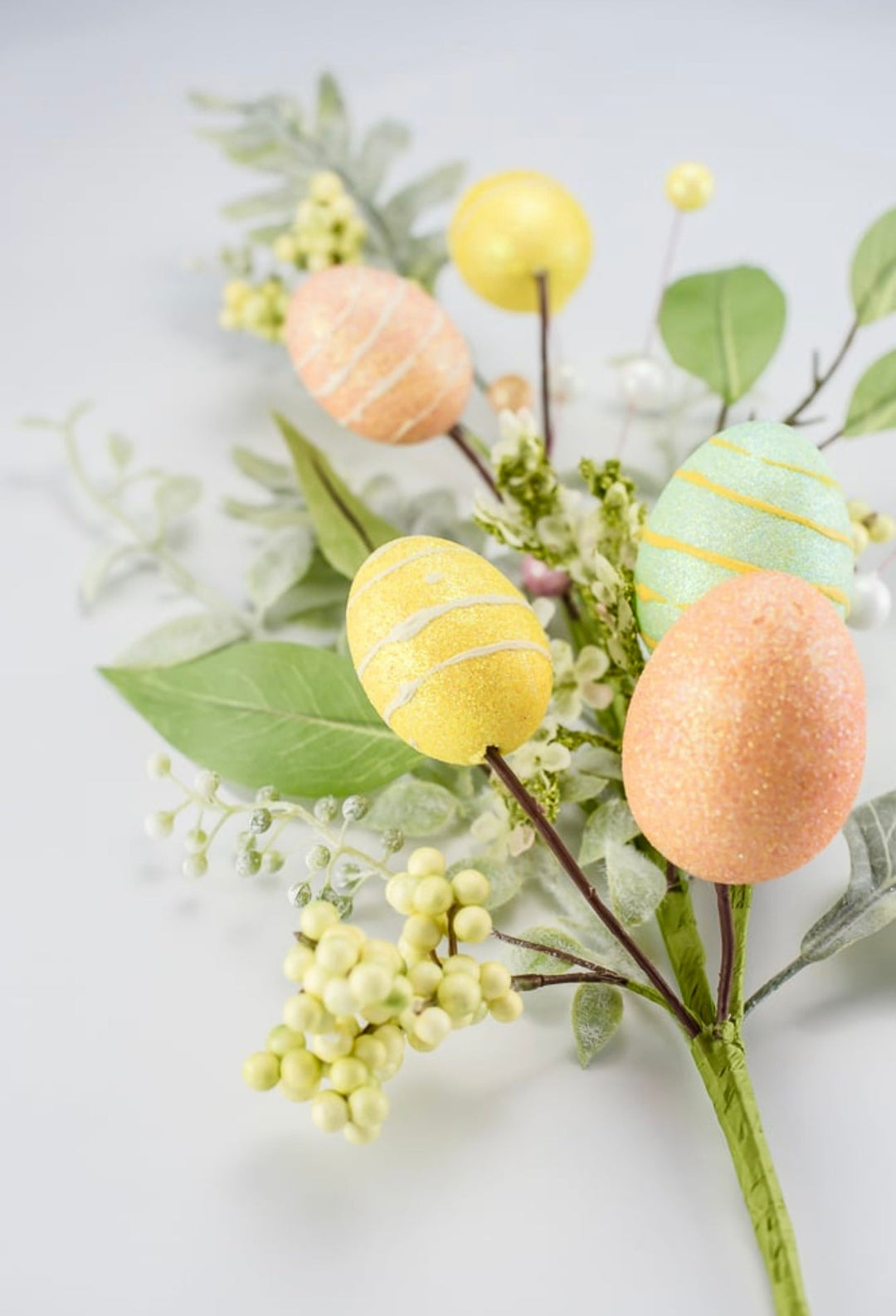Shimmering yellow and coral egg and floral spray - Greenery MarketPicks83374