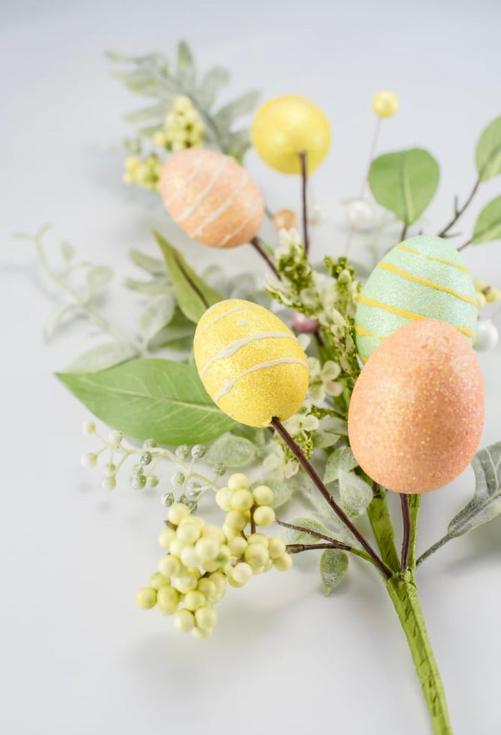 Shimmering yellow and coral egg and floral spray - Greenery MarketPicks83374