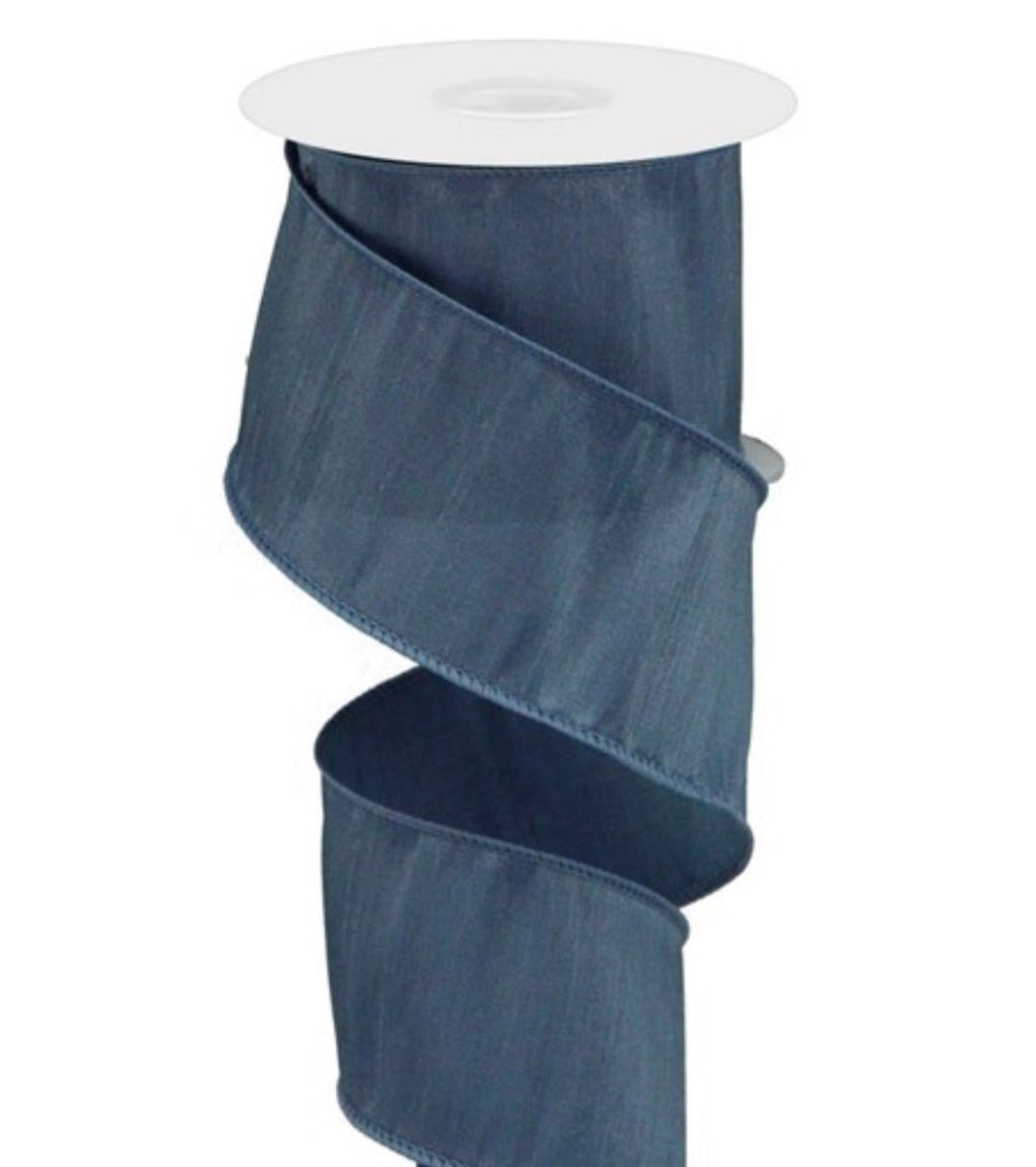 Smoke blue faux dupioni Solid 2.5” - Greenery MarketWired ribbonRD1102H5