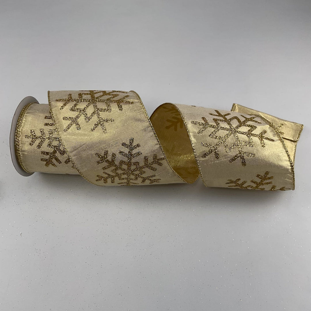 Soft gold Snowflake wired ribbon 4” - Greenery MarketRibbons & Trim137186