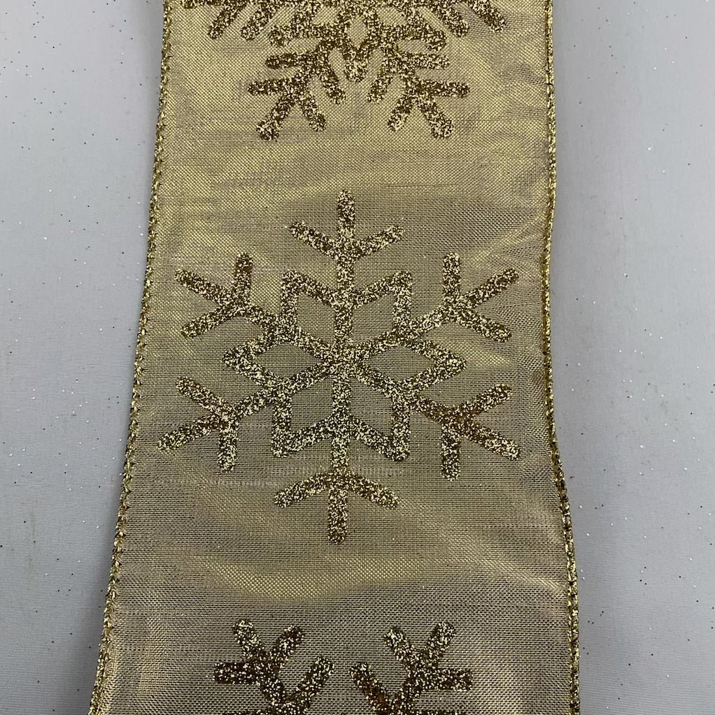Soft gold Snowflake wired ribbon 4” - Greenery MarketRibbons & Trim137186