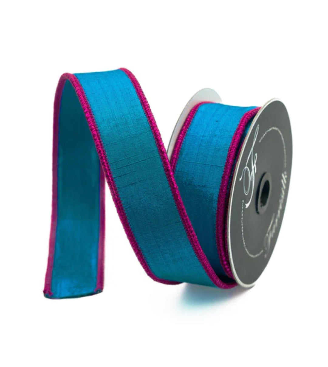 Turquoise and hot pink luster cord 1.5” farrisilk wired ribbon - Greenery MarketRibbons & TrimRK341-79