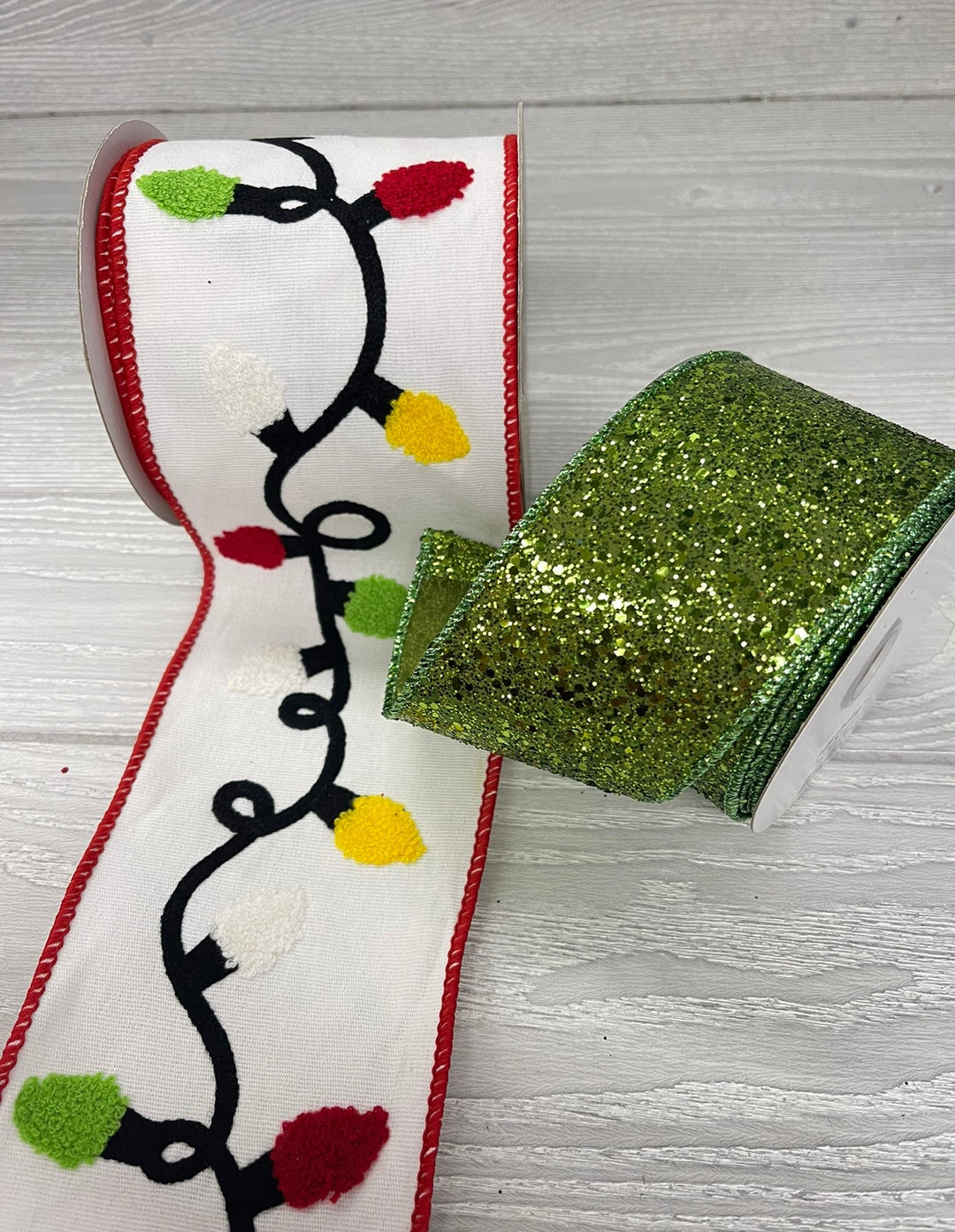 Whimsical Christmas light bulb wired ribbon - 4” - Greenery MarketWired ribbon179884