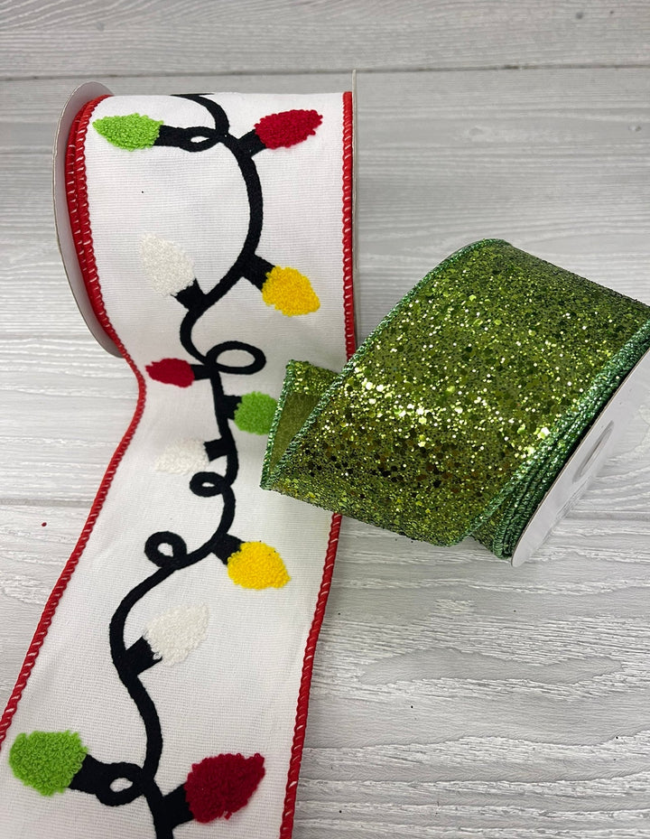 Whimsical Christmas light bulb wired ribbon - 4” - Greenery MarketWired ribbon179884