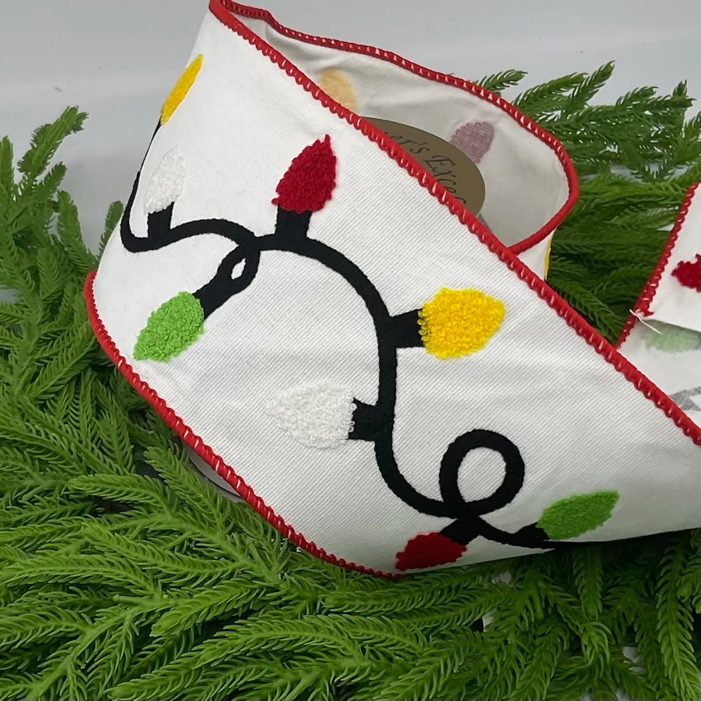 Whimsical Christmas light bulb wired ribbon - 4” - Greenery MarketWired ribbon179844
