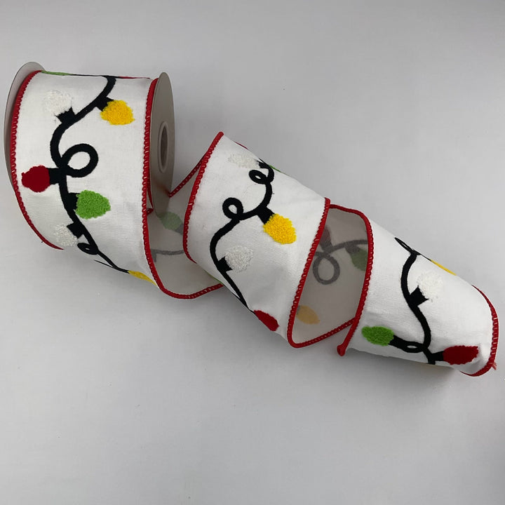 Whimsical Christmas light bulb wired ribbon - 4” - Greenery MarketWired ribbon179844